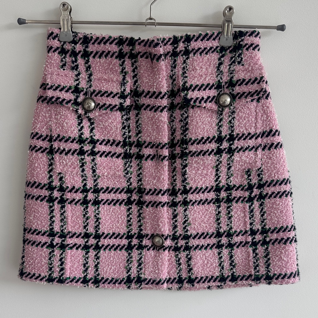 Alessandra Rich Pink And Black Plaid Mini Skirt